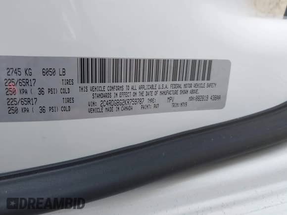 2019 Dodge Grand Caravan SE z VIN 2C4RDGBG2KR759787, wystawiony jako IAAI lot #42459632 z przebiegiem 75 384 mil mil oraz . Historia ofert i sprzedaży dostępna na DreamBid. Obrazek 9.