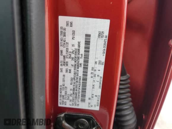 2015 Ford F-150 XLT с VIN 1FTEW1EF3FKE57003, выставлен на аукционе Copart как лот 70937735 с пробегом 83 804 миль миль и Списание • Salvage title. История ставок и продаж доступна на DreamBid. Изображение 12.