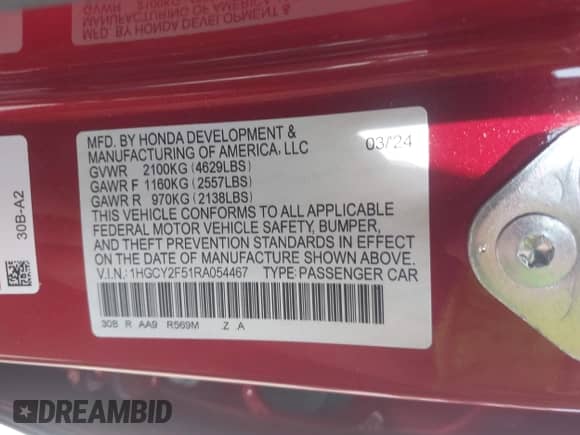 2024 Honda Accord Sport z VIN 1HGCY2F51RA054467, wystawiony jako IAAI lot #42837061 z przebiegiem 12 874 mil mil oraz . Historia ofert i sprzedaży dostępna na DreamBid. Obrazek 9.