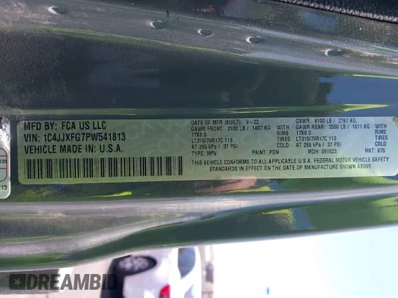 2023 Jeep Wrangler Rubicon with VIN 1C4JJXFG7PW541813, listed as a IAAI auction lot 42640045 with 53,645 mi miles and . Bid and sale history available at DreamBid. Image 9.