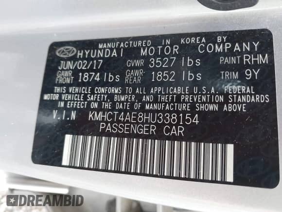 2017 Hyundai Accent SE с VIN KMHCT4AE8HU338154, выставлен на аукционе IAAI как лот 42547027 с пробегом 51 827 миль миль и . История ставок и продаж доступна на DreamBid. Изображение 9.