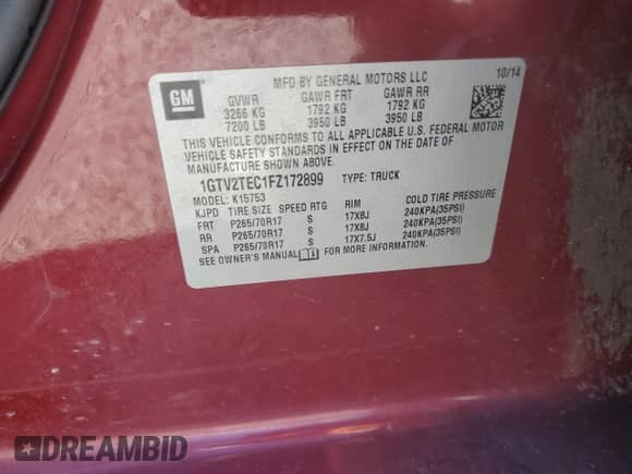 2015 GMC Sierra 1500 z VIN 1GTV2TEC1FZ172899, wystawiony jako Copart lot #86447475 z przebiegiem 132 167 mil mil oraz Czysty tytuł • Clean title. Historia ofert i sprzedaży dostępna na DreamBid. Obrazek 12.