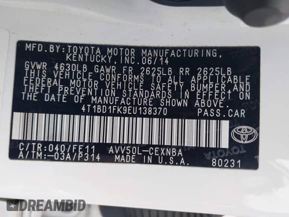 2014 Toyota Camry LE с VIN 4T1BD1FK9EU138370, выставлен на аукционе IAAI как лот 42918289 с пробегом 312 699 миль миль и . История ставок и продаж доступна на DreamBid. Изображение 9.