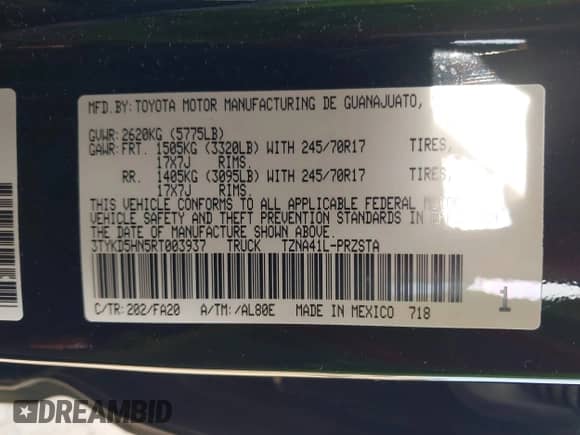 2024 Toyota Tacoma SR with VIN 3TYKD5HN5RT003937, listed as a IAAI auction lot 41339802 with 13,117 mi miles and . Bid and sale history available at DreamBid. Image 9.
