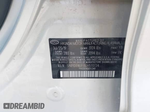 2020 Hyundai Elantra SE with VIN 5NPD74LF3LH513724, listed as a IAAI auction lot 42599067 with 50,531 mi miles and . Bid and sale history available at DreamBid. Image 9.