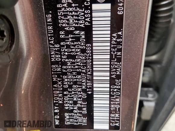 2017 Toyota Camry XSE с VIN 4T1BF1FK5HU625869, выставлен на аукционе Copart как лот 81445475 с пробегом 88 331 миль миль и Чистый • Clean title. История ставок и продаж доступна на DreamBid. Изображение 12.