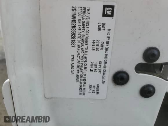 2005 Chevrolet Impala LS с VIN 2G1WH52K859281887, выставлен на аукционе Copart как лот 71004695 с пробегом Не указан миль и Списание • Salvage title. История ставок и продаж доступна на DreamBid. Изображение 12.
