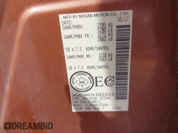 2018 Nissan Murano SV с VIN 5N1AZ2MH4JN102052, выставлен на аукционе IAAI как лот 42382899 с пробегом 81 128 миль миль и . История ставок и продаж доступна на DreamBid. Изображение 9.