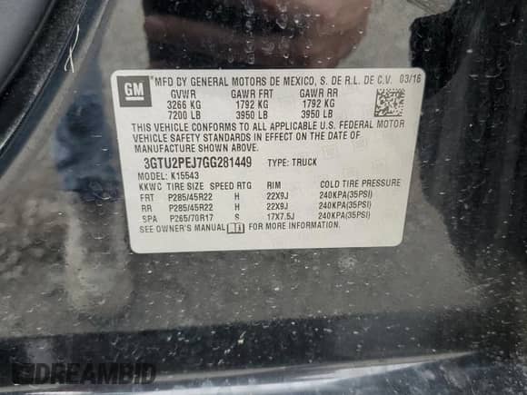 2016 GMC Sierra 1500 Denali z VIN 3GTU2PEJ7GG281449, wystawiony jako Copart lot #65558455 z przebiegiem 138 342 mil mil oraz Szkoda całkowita • Salvage title. Historia ofert i sprzedaży dostępna na DreamBid. Obrazek 12.