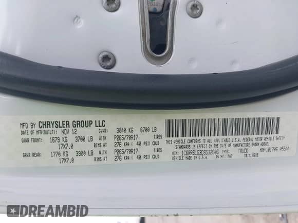 2013 Ram 1500 SLT with VIN 1C6RR6LG3DS532806, listed as a IAAI auction lot 42383542 with 56,159 mi miles and . Bid and sale history available at DreamBid. Image 9.