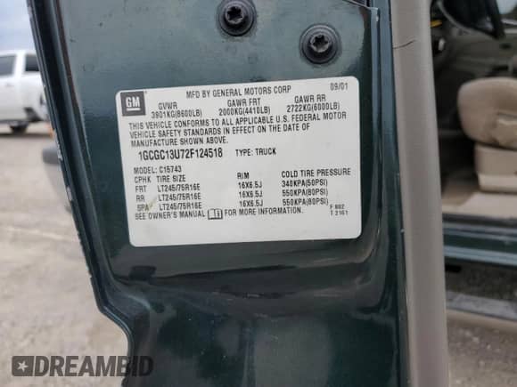 2002 Chevrolet Silverado 1500HD LS z VIN 1GCGC13U72F124518, wystawiony jako Copart lot #72606104 z przebiegiem 247 796 mil mil oraz Szkoda całkowita • Salvage title. Historia ofert i sprzedaży dostępna na DreamBid. Obrazek 12.