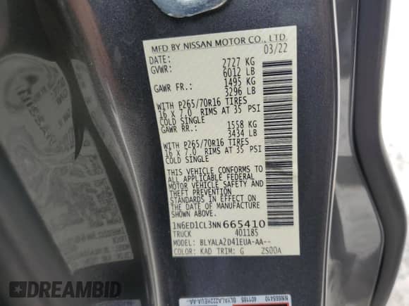 2022 Nissan Frontier S с VIN 1N6ED1CL3NN665410, выставлен на аукционе Copart как лот 69918195 с пробегом 22 814 миль миль и Списание • Salvage title. История ставок и продаж доступна на DreamBid. Изображение 12.