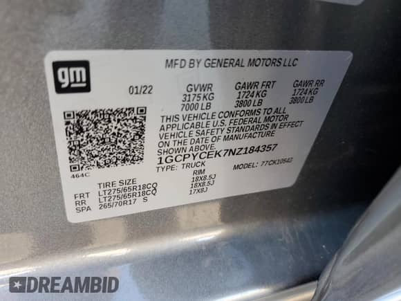 2022 Chevrolet Silverado 1500 Custom Trail Boss z VIN 1GCPYCEK7NZ184357, wystawiony jako Copart lot #46515395 z przebiegiem 18 814 mil mil oraz Szkoda całkowita • Salvage title. Historia ofert i sprzedaży dostępna na DreamBid. Obrazek 12.