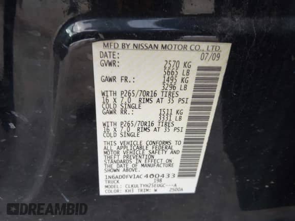 2010 Nissan Frontier SE с VIN 1N6AD0FV1AC400433, выставлен на аукционе IAAI как лот 42958508 с пробегом 162 511 миль миль и . История ставок и продаж доступна на DreamBid. Изображение 9.