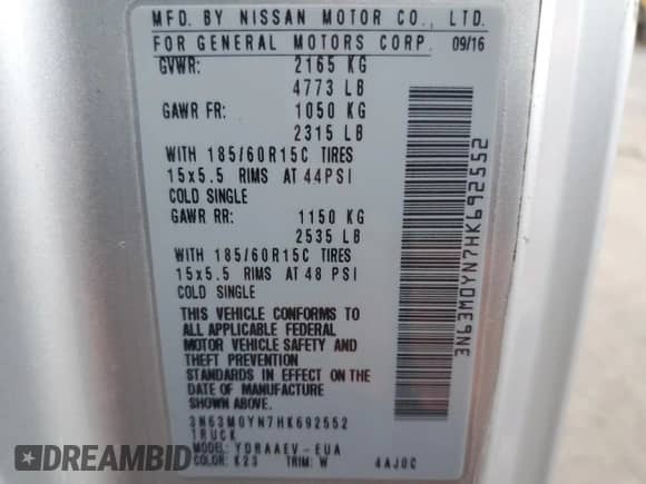 2017 Chevrolet City Express Cargo LS с VIN 3N63M0YN7HK692552, выставлен на аукционе Copart как лот 85872634 с пробегом 184 712 миль миль и Чистый • Clean title. История ставок и продаж доступна на DreamBid. Изображение 13.