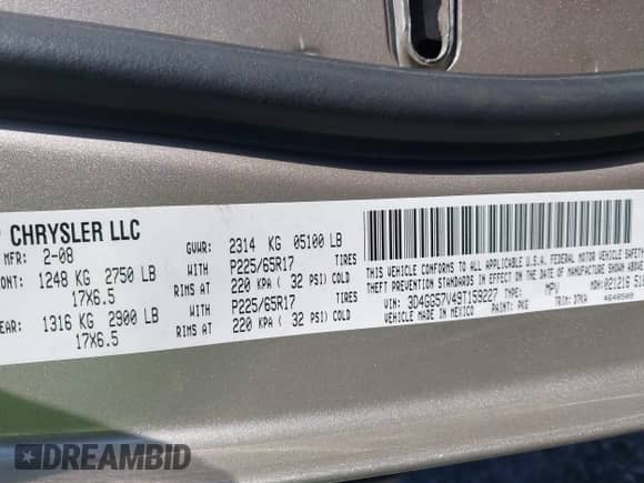 2009 Dodge Journey SXT with VIN 3D4GG57V49T159227, listed as a IAAI auction lot 43498266 with 161,960 mi miles and . Bid and sale history available at DreamBid. Image 9.