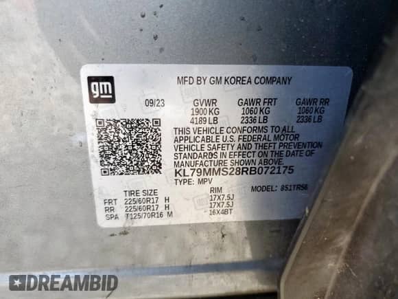 2024 Chevrolet TrailBlazer LS with VIN KL79MMS28RB072175, listed as a Copart auction lot 71410505 with 21,812 mi miles and Salvage title. Bid and sale history available at DreamBid. Image 13.