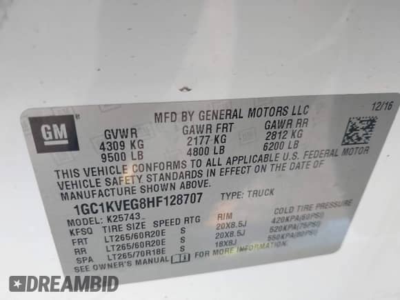 2017 Chevrolet Silverado 2500HD LT z VIN 1GC1KVEG8HF128707, wystawiony jako IAAI lot #41795885 z przebiegiem 192 048 mil mil oraz . Historia ofert i sprzedaży dostępna na DreamBid. Obrazek 9.