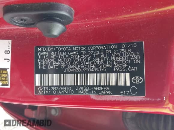 2015 Toyota Prius Persona Series z VIN JTDKN3DU9F0439375, wystawiony jako IAAI lot #42902453 z przebiegiem 205 728 mil mil oraz . Historia ofert i sprzedaży dostępna na DreamBid. Obrazek 9.