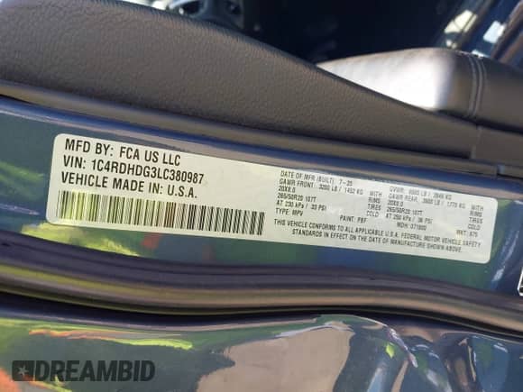 2020 Dodge Durango GT Plus with VIN 1C4RDHDG3LC380987, listed as a IAAI auction lot 42761894 with 79,298 mi miles and . Bid and sale history available at DreamBid. Image 9.