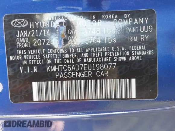 2014 Hyundai Veloster с VIN KMHTC6AD7EU198077, выставлен на аукционе IAAI как лот 43220953 с пробегом 152 364 миль миль и . История ставок и продаж доступна на DreamBid. Изображение 9.