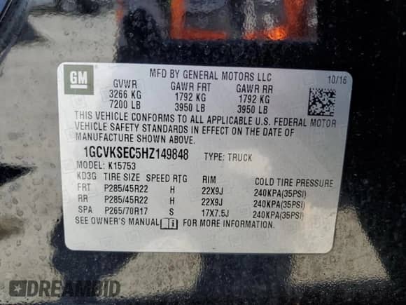 2017 Chevrolet Silverado 1500 LTZ with VIN 1GCVKSEC5HZ149848, listed as a Copart auction lot 54541825 with 104,291 mi miles and Salvage title. Bid and sale history available at DreamBid. Image 12.