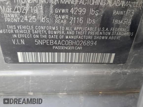 2011 Hyundai Sonata GLS с VIN 5NPEB4AC0BH026894, выставлен на аукционе Copart как лот 84566555 с пробегом Не указан миль и Списание • Salvage title. История ставок и продаж доступна на DreamBid. Изображение 13.