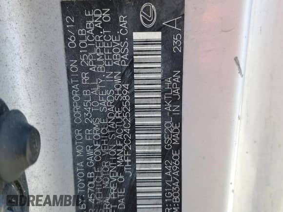 2012 Lexus IS 250 C z VIN JTHFF2C24C2525894, wystawiony jako Copart lot #48859805 z przebiegiem 152 280 mil mil oraz Szkoda całkowita • Salvage title. Historia ofert i sprzedaży dostępna na DreamBid. Obrazek 14.