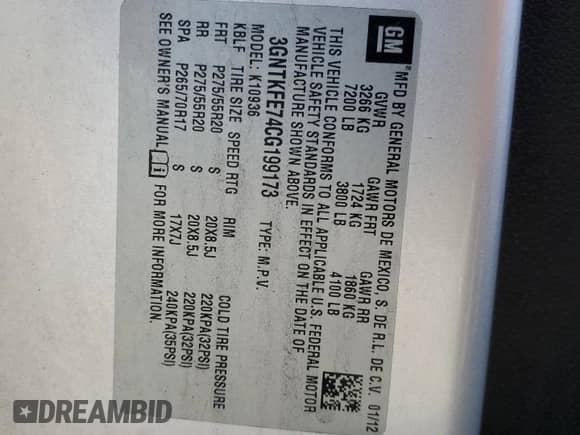 2012 Chevrolet Avalanche LT with VIN 3GNTKFE74CG199173, listed as a Copart auction lot 82244945 with 102,049 mi miles and Clean title. Bid and sale history available at DreamBid. Image 12.