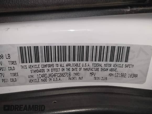 2015 Dodge Durango SXT with VIN 1C4RDJAG4FC202716, listed as a IAAI auction lot 43142717 with 169,362 mi miles and . Bid and sale history available at DreamBid. Image 9.
