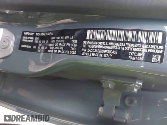 2017 Jeep Renegade Latitude z VIN ZACCJABBXHPG00433, wystawiony jako IAAI lot #41913750 z przebiegiem 68 883 mil mil oraz . Historia ofert i sprzedaży dostępna na DreamBid. Obrazek 9.