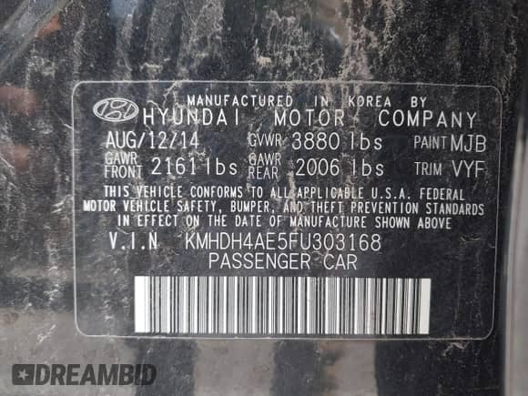 2015 Hyundai Elantra Limited с VIN KMHDH4AE5FU303168, выставлен на аукционе IAAI как лот 42447992 с пробегом 116 756 миль миль и . История ставок и продаж доступна на DreamBid. Изображение 9.