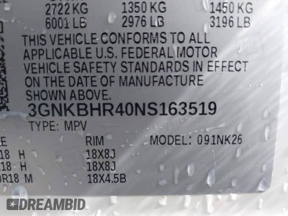 2022 Chevrolet Blazer LT with VIN 3GNKBHR40NS163519, listed as a IAAI auction lot 42220133 with 35,598 mi miles and . Bid and sale history available at DreamBid. Image 9.