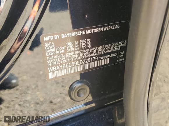 2014 BMW 7 Series 750i xDrive с VIN WBAYB6C59ED225179, выставлен на аукционе Copart как лот 72064245 с пробегом 117 561 миль миль и Списание • Salvage title. История ставок и продаж доступна на DreamBid. Изображение 12.