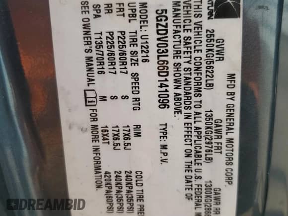 2006 Saturn Relay 2 FWD with VIN 5GZDV03L66D141096, listed as a Copart auction lot 64464345 with 198,698 mi miles and Salvage title. Bid and sale history available at DreamBid. Image 12.