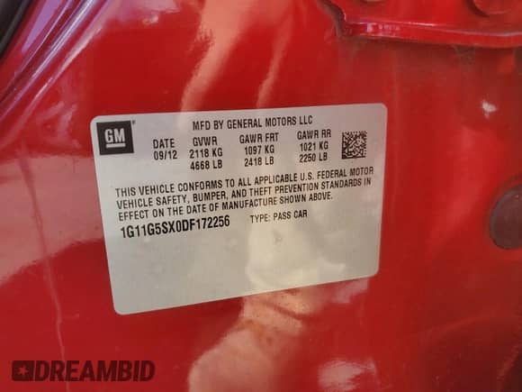 2013 Chevrolet Malibu LT с VIN 1G11G5SX0DF172256, выставлен на аукционе Copart как лот 68766525 с пробегом 89 878 миль миль и Списание • Salvage title. История ставок и продаж доступна на DreamBid. Изображение 12.