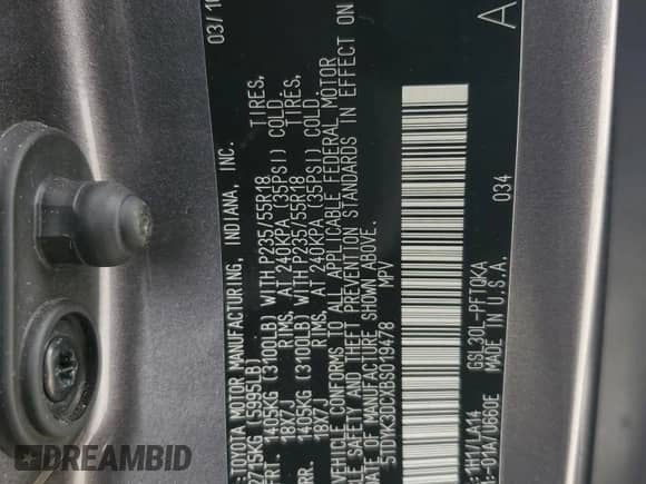 2011 Toyota Sienna Limited with VIN 5TDYK3DCXBS019478, listed as a Copart auction lot 86510125 with 167,024 mi miles and Salvage title. Bid and sale history available at DreamBid. Image 13.