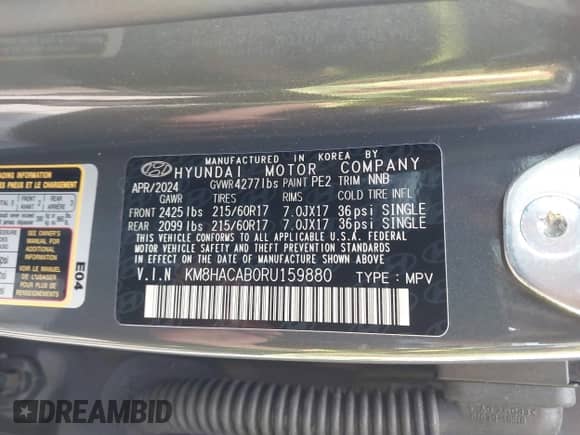 2024 Hyundai Kona SE с VIN KM8HACAB0RU159880, выставлен на аукционе IAAI как лот 42776020 с пробегом 10 431 миль миль и . История ставок и продаж доступна на DreamBid. Изображение 9.