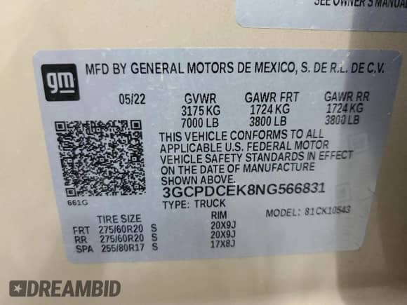 2022 Chevrolet Silverado 1500 Custom Trail Boss с VIN 3GCPDCEK8NG566831, выставлен на аукционе Copart как лот 57163985 с пробегом 112 468 миль миль и Списание • Salvage title. История ставок и продаж доступна на DreamBid. Изображение 12.