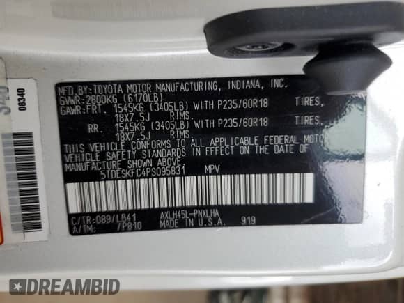 2023 Toyota Sienna Platinum с VIN 5TDESKFC4PS095831, выставлен на аукционе Copart как лот 55919975 с пробегом 6 626 миль миль и Списание • Salvage title. История ставок и продаж доступна на DreamBid. Изображение 14.