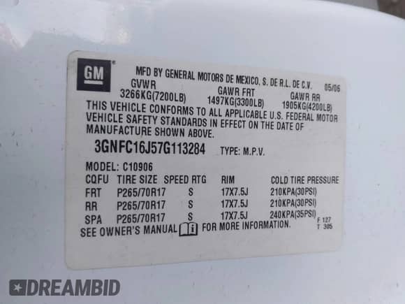 2007 Chevrolet Suburban LTZ z VIN 3GNFC16J57G113284, wystawiony jako IAAI lot #42477695 z przebiegiem Nie podano mil oraz . Historia ofert i sprzedaży dostępna na DreamBid. Obrazek 9.