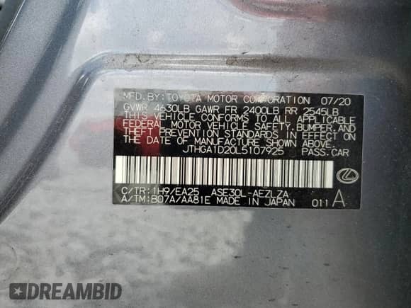 2020 Lexus IS 300 F Sport z VIN JTHGA1D20L5107925, wystawiony jako Copart lot #54233865 z przebiegiem 99 999 mil mil oraz Czysty tytuł • Clean title. Historia ofert i sprzedaży dostępna na DreamBid. Obrazek 12.