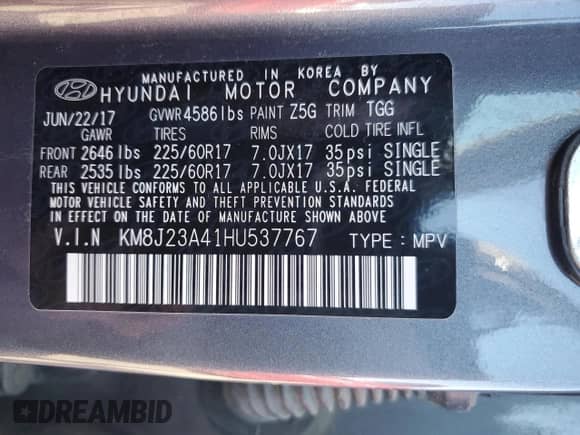 2017 Hyundai Tucson SE z VIN KM8J23A41HU537767, wystawiony jako Copart lot #82550105 z przebiegiem 48 814 mil mil oraz Szkoda całkowita • Salvage title. Historia ofert i sprzedaży dostępna na DreamBid. Obrazek 13.