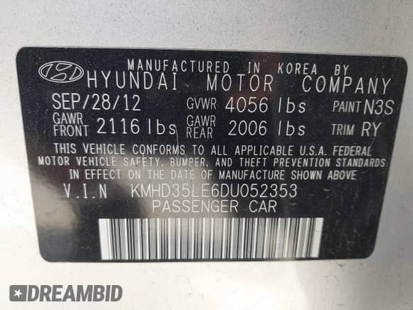 2013 Hyundai Elantra с VIN KMHD35LE6DU052353, выставлен на аукционе IAAI как лот 43235274 с пробегом 208 280 миль миль и . История ставок и продаж доступна на DreamBid. Изображение 9.