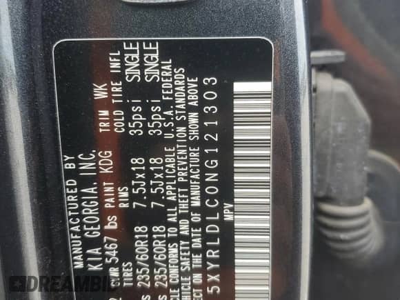 2022 Kia Sorento X-Line S с VIN 5XYRLDLC0NG121303, выставлен на аукционе Copart как лот 72061505 с пробегом 56 938 миль миль и Списание • Salvage title. История ставок и продаж доступна на DreamBid. Изображение 13.