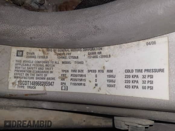 2006 Chevrolet Colorado z VIN 1GCDT148968295947, wystawiony jako IAAI lot #41624162 z przebiegiem 181 803 mil mil oraz . Historia ofert i sprzedaży dostępna na DreamBid. Obrazek 9.