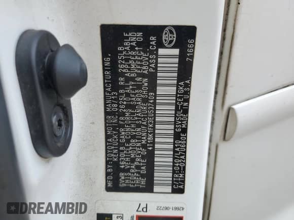 2014 Toyota Camry SE with VIN 4T1BK1FK3EU537409, listed as a Copart auction lot 80727585 with 238,394 mi miles and Salvage title. Bid and sale history available at DreamBid. Image 12.