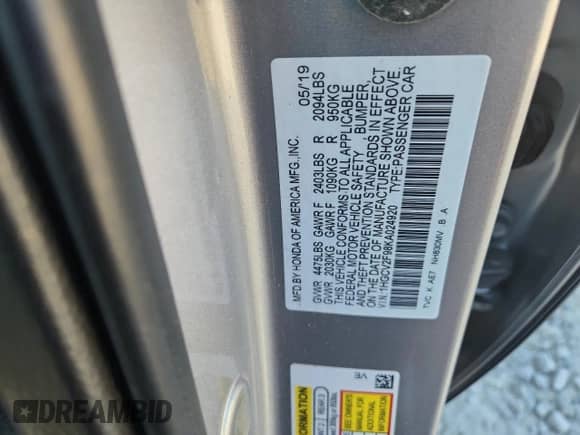 2019 Honda Accord Touring с VIN 1HGCV2F98KA024920, выставлен на аукционе Copart как лот 70602175 с пробегом 57 182 миль миль и Списание • Salvage title. История ставок и продаж доступна на DreamBid. Изображение 12.