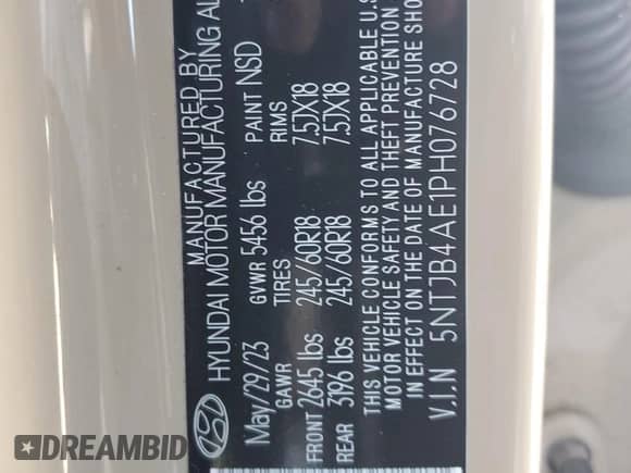 2023 Hyundai Santa Cruz SEL z VIN 5NTJB4AE1PH076728, wystawiony jako Copart lot #84275885 z przebiegiem 32 584 mil mil oraz Szkoda całkowita • Salvage title. Historia ofert i sprzedaży dostępna na DreamBid. Obrazek 13.