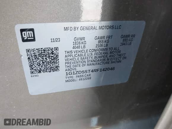 2024 Chevrolet Malibu LT с VIN 1G1ZD5ST4RF142046, выставлен на аукционе IAAI как лот 43450481 с пробегом 51 352 миль миль и . История ставок и продаж доступна на DreamBid. Изображение 9.